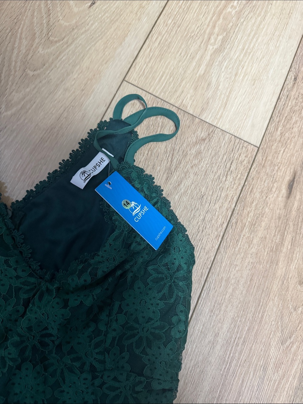 Cupshe NWT S Sleeveless Lace-Top Wide-Leg Emerald Green ZIPPER POCKETS JUMPSUIT - Picture 5 of 6